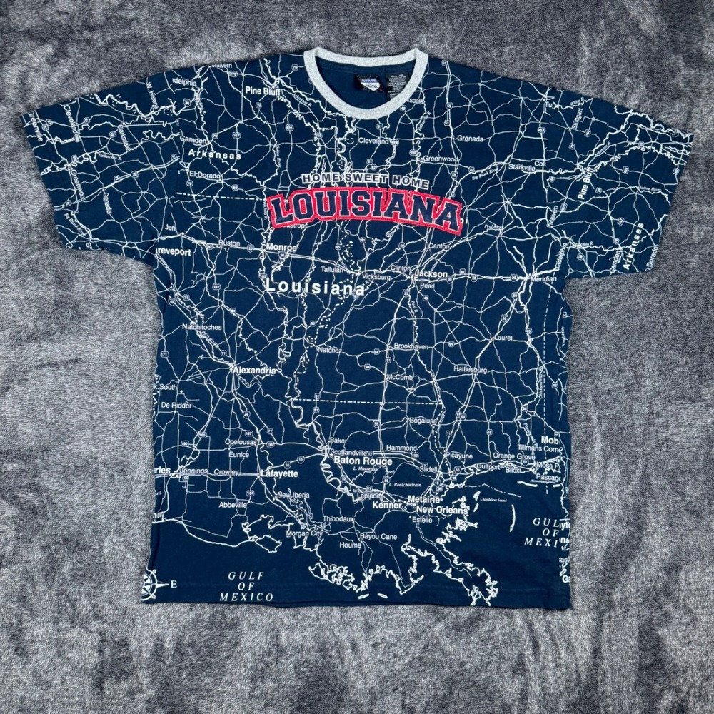 State of Mine Louisiana AOP All Over Print Road Map Graphic T Shirt Mens Large